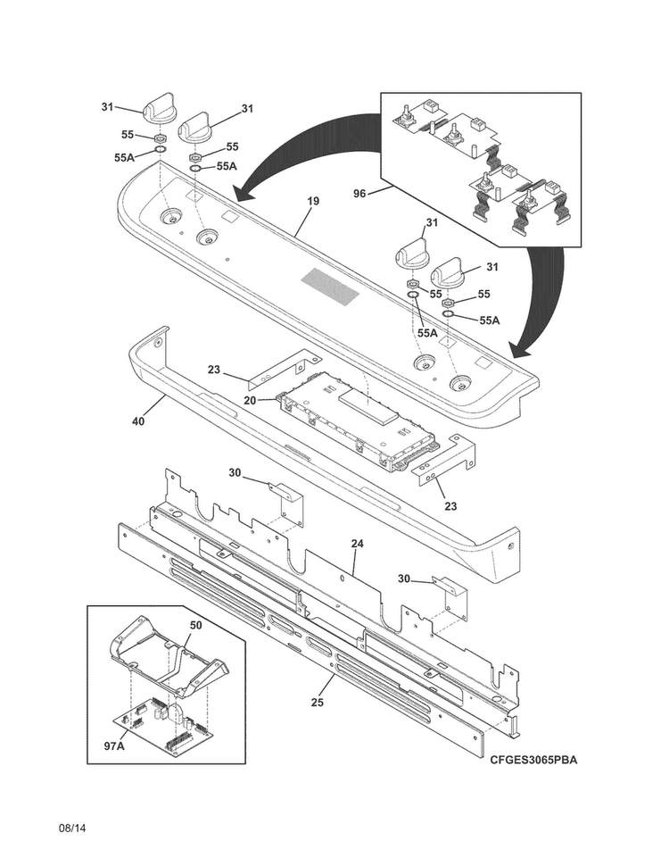 Backguard Diagram and Parts List for CGES3065PWD  Frigidaire Range