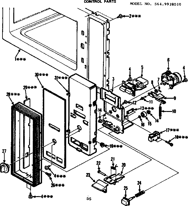 Control Parts Diagram and Parts List for 5649938010  Kenmore Microwave