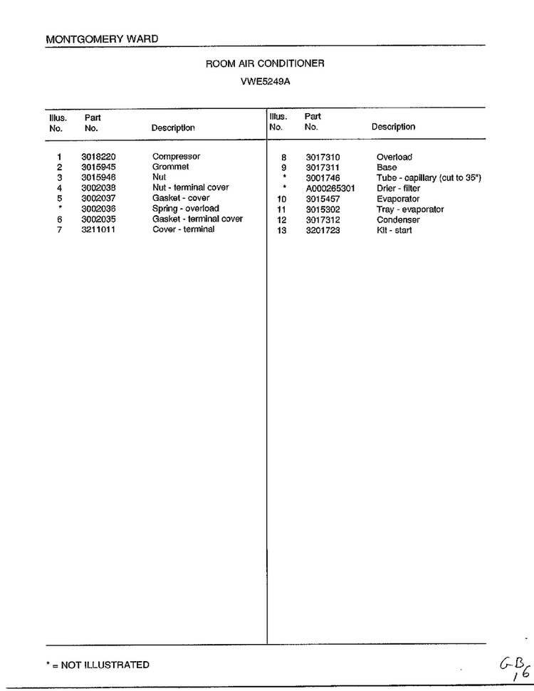 Room Air Conditioner Page 6 Diagram and Parts List for 5249A  Frigidaire Air Conditioner