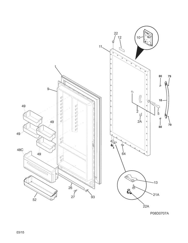 Door Diagram and Parts List for FFFH17F6QWA  Frigidaire Freezer
