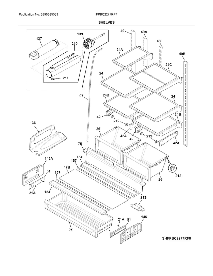 Shelves Diagram and Parts List for FPBC2277RF7  Frigidaire Refrigerator