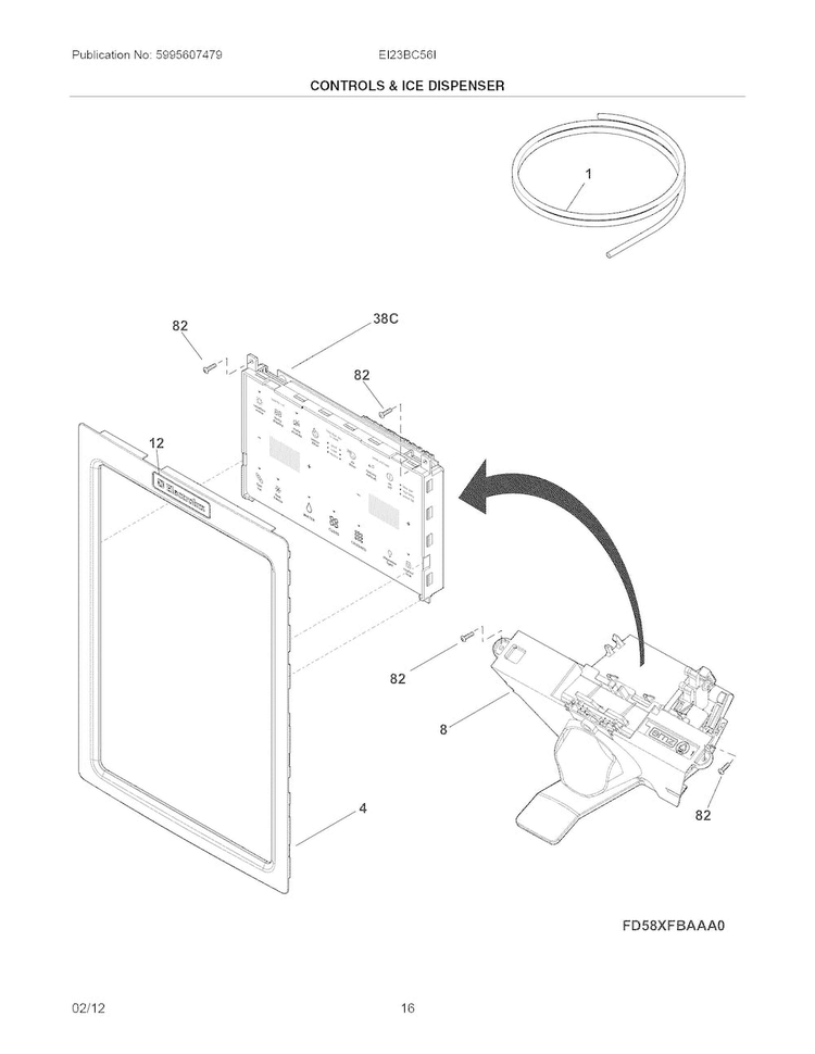 Controls & Ice Dispenser Diagram and Parts List for EI23BC56IWB  Electrolux Refrigerator