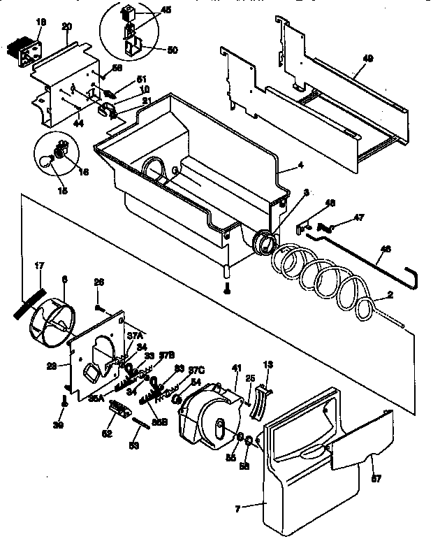 Ice Bucket/auger Diagram and Parts List for 25358687890  Kenmore Refrigerator