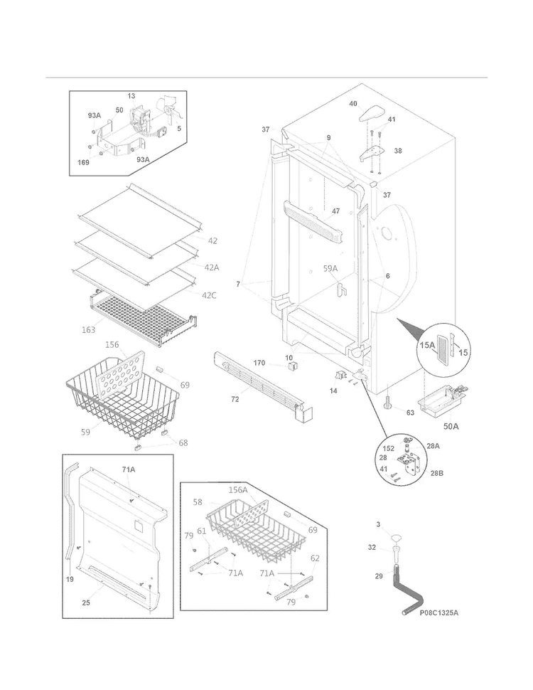 Cabinet Diagram and Parts List for 25327003410  Kenmore Freezer