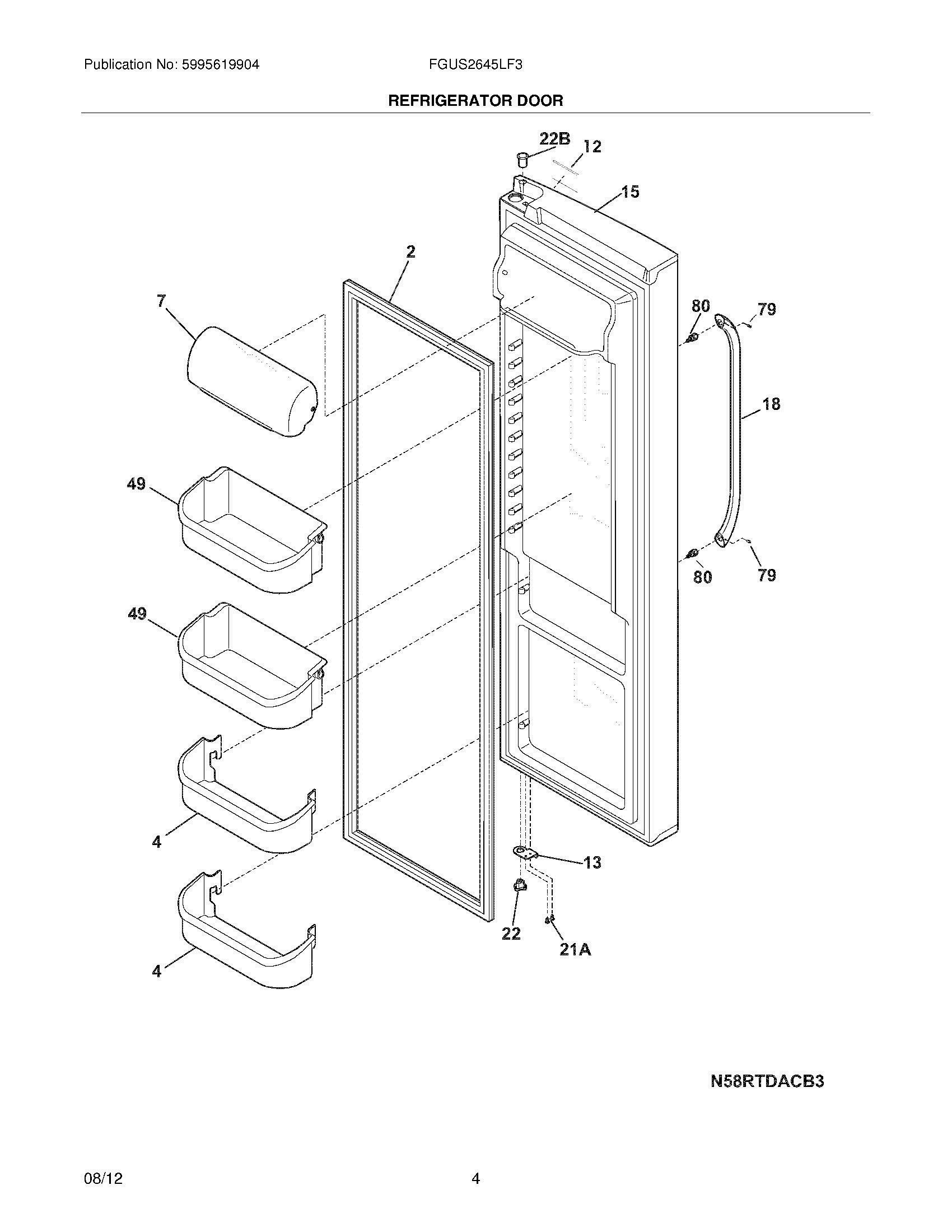 05 - REFRIGERATOR DOOR Diagram and Parts List for FGUS2645LF3  Frigidaire Refrigerator
