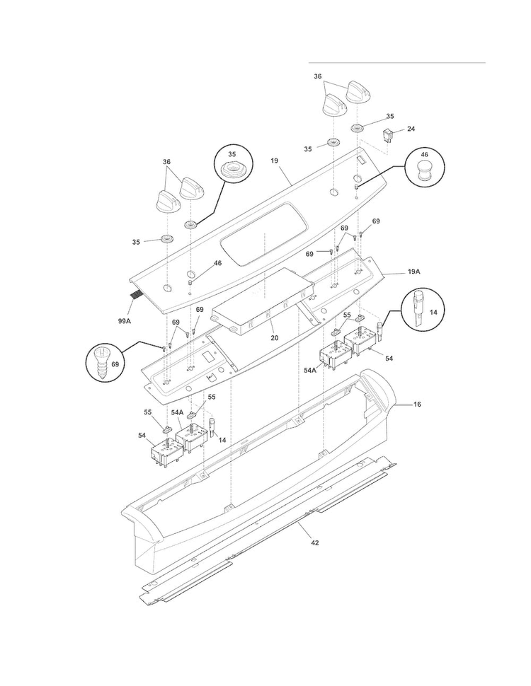 Backguard Diagram and Parts List for FFES3025LBF  Frigidaire Range
