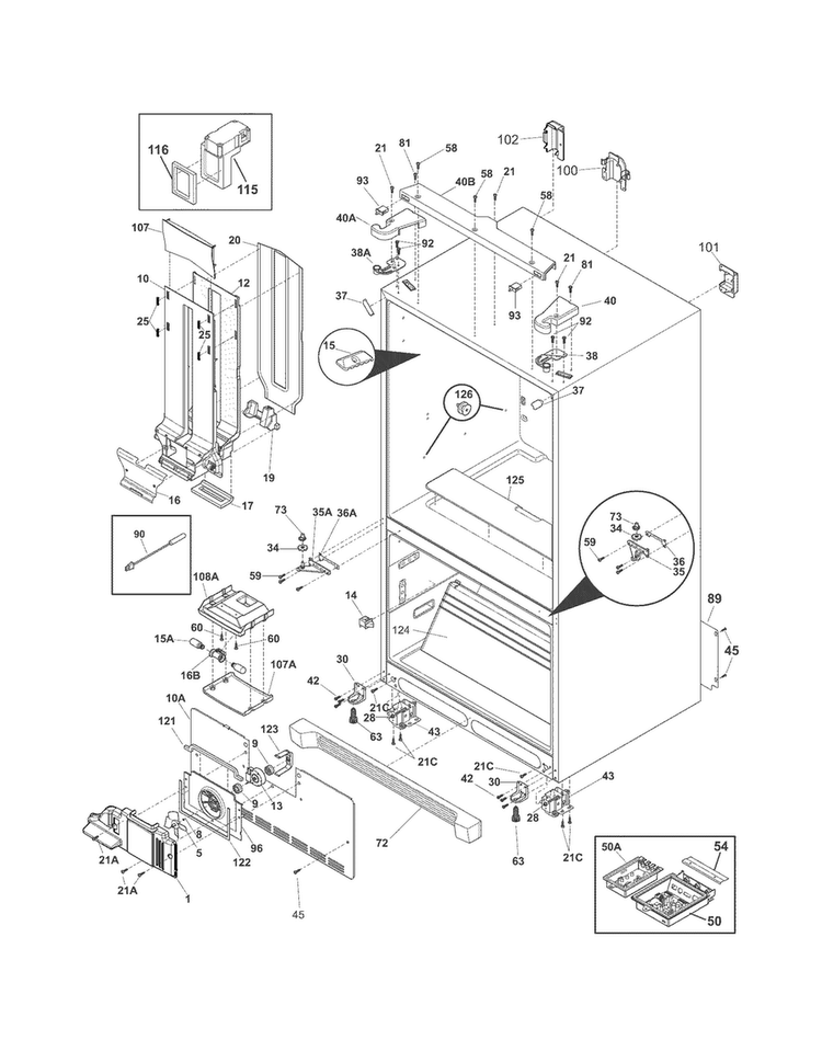 Cabinet Diagram and Parts List for FGHF2369MF7  Frigidaire Refrigerator
