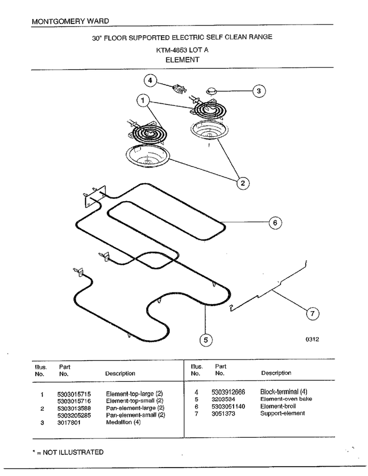Element Diagram and Parts List for 4853A  Frigidaire Range