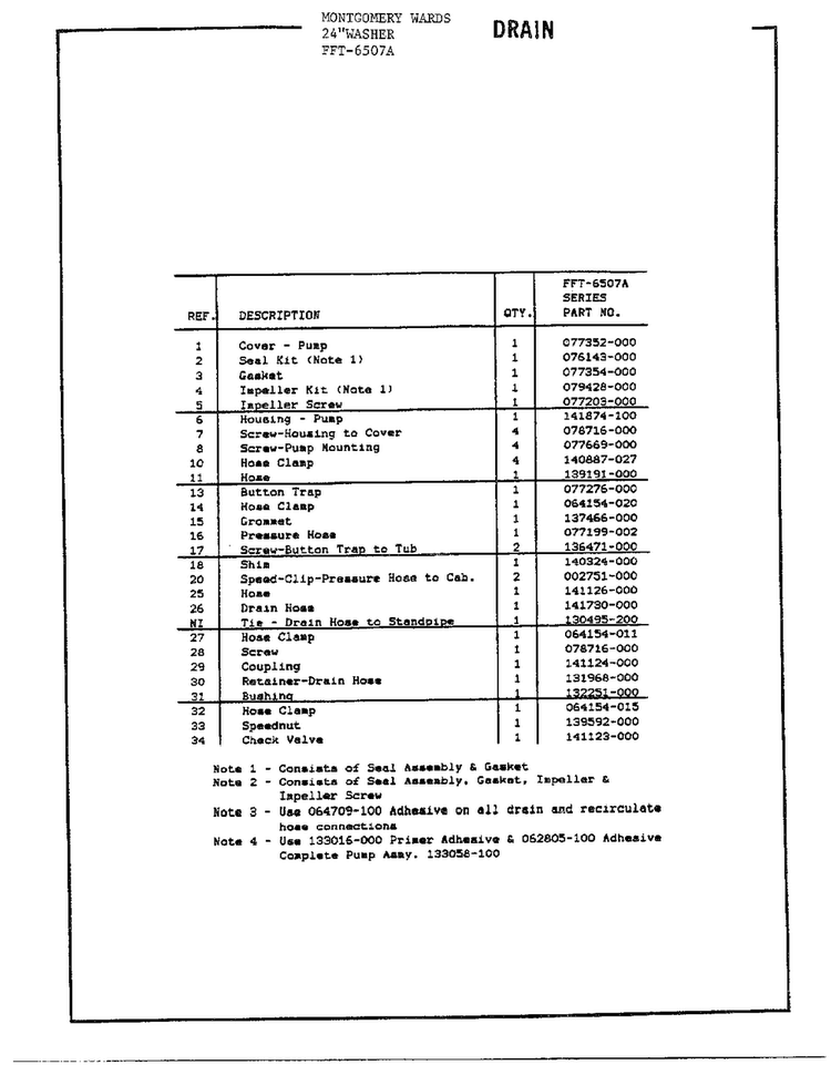24` Washer/ Drain Page 2 Diagram and Parts List for 6507A  Frigidaire Washer