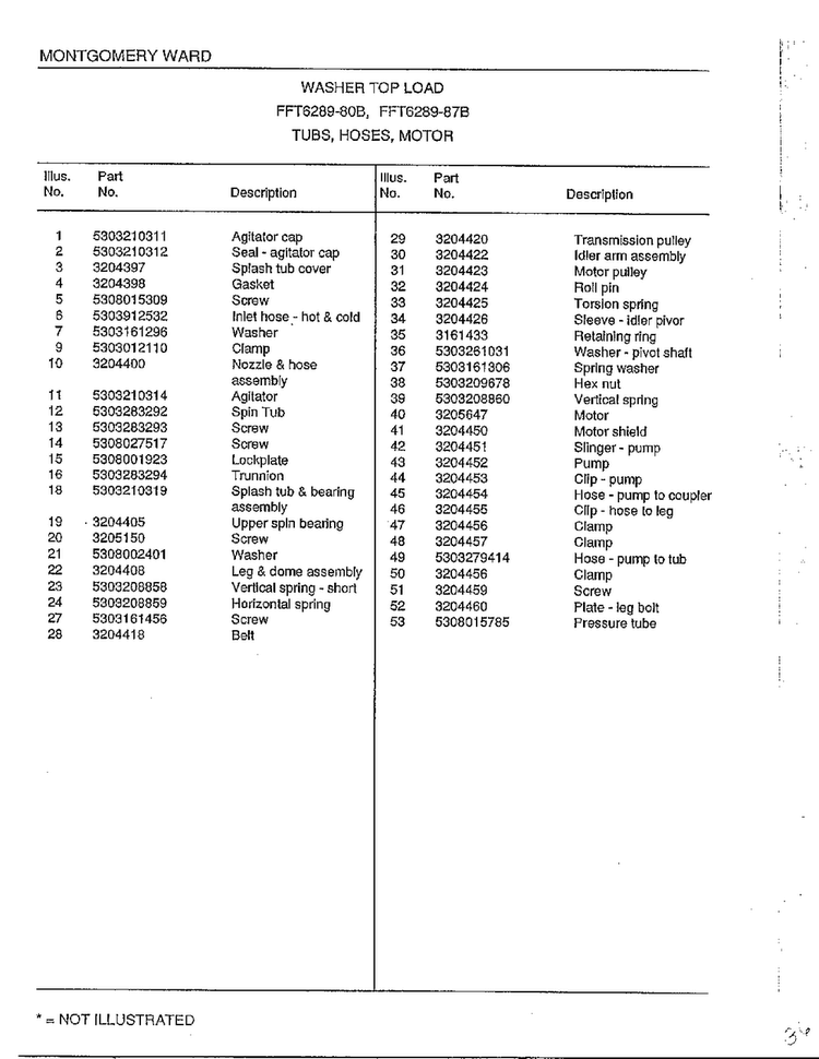 Tubs/hoses/motor Page 2 Diagram and Parts List for 6289-80B  Frigidaire Washer