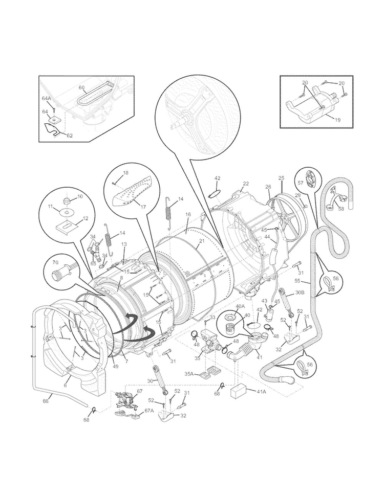 Motor/tub Diagram and Parts List for EIFLS60LSS0  Electrolux Washer