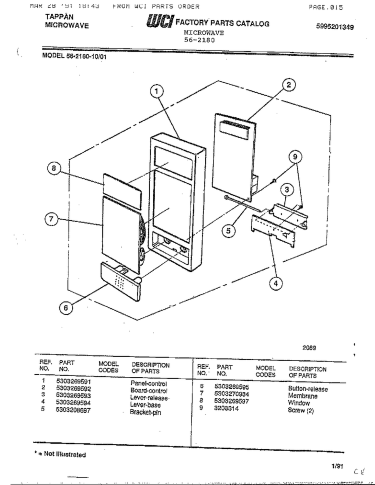 Tappan Microwave Diagram and Parts List for 56-2180  Frigidaire Microwave
