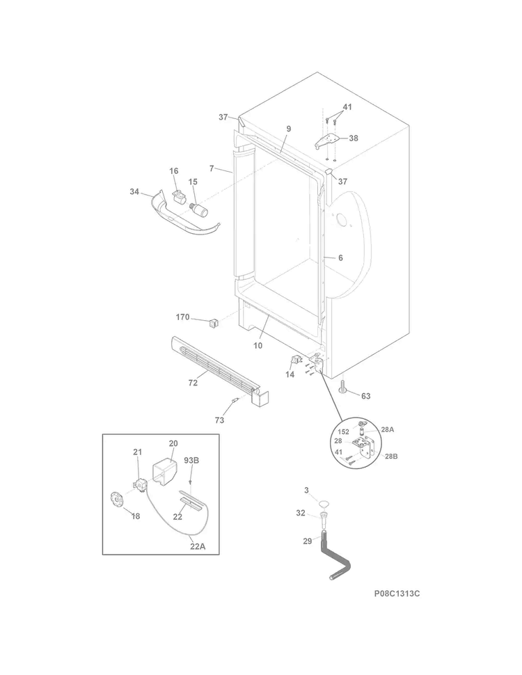 Cabinet Diagram and Parts List for FFFU14M1QWG  Frigidaire Freezer