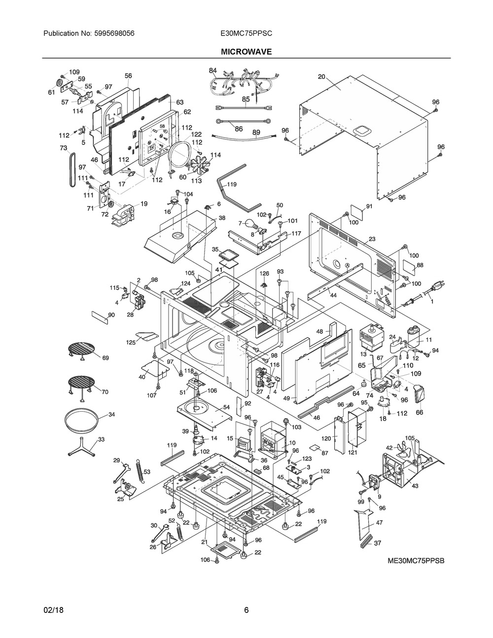 Microwave Diagram and Parts List for E30MC75PPSC  Frigidaire Microwave Oven Combo