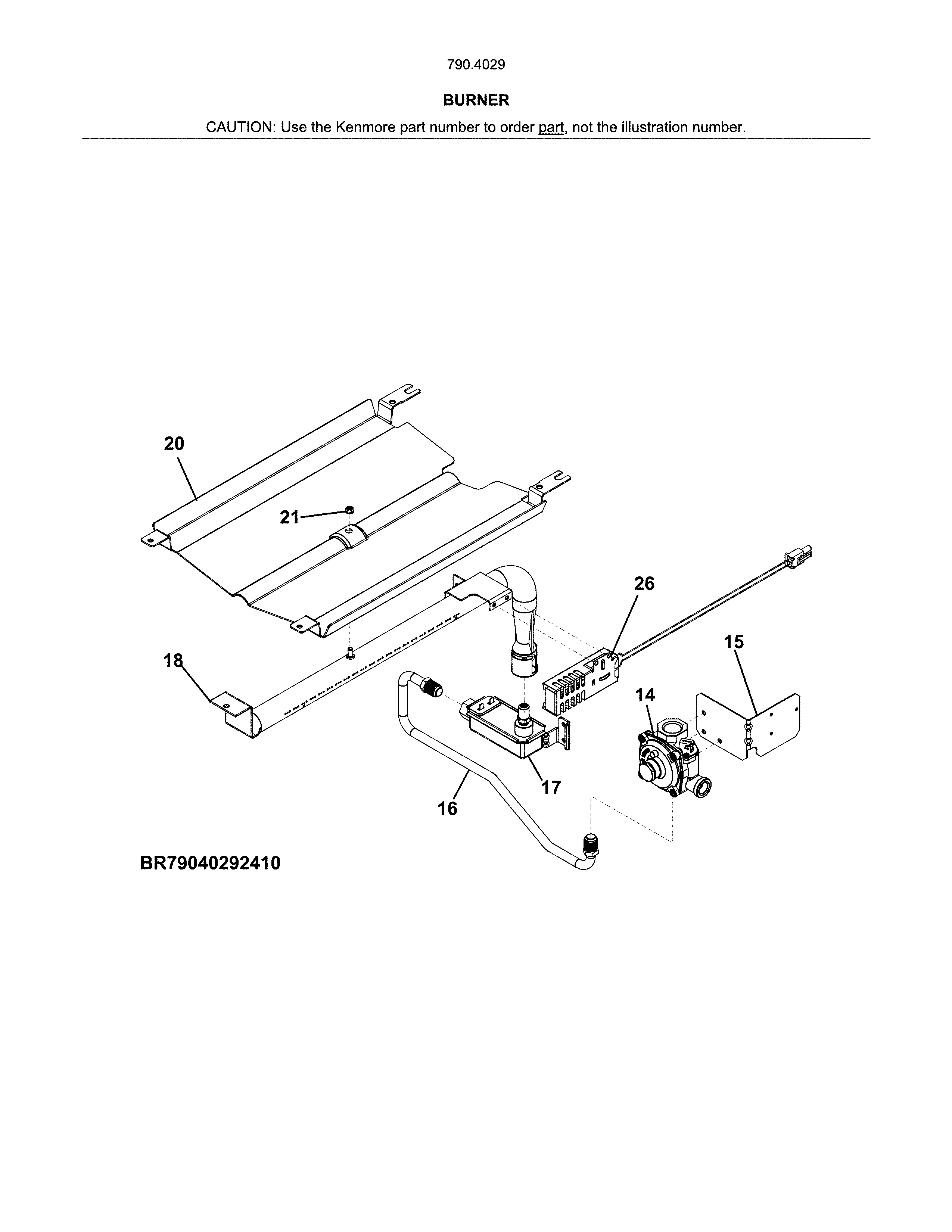 Burner Diagram and Parts List for 79040292411  Kenmore Wall Oven
