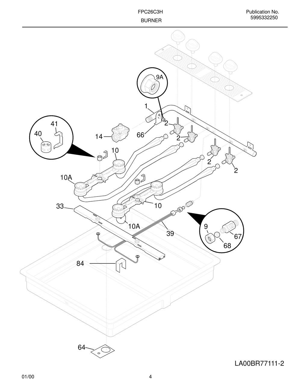 Burner Diagram and Parts List for FPC26C3HDA  Frigidaire Cooktop