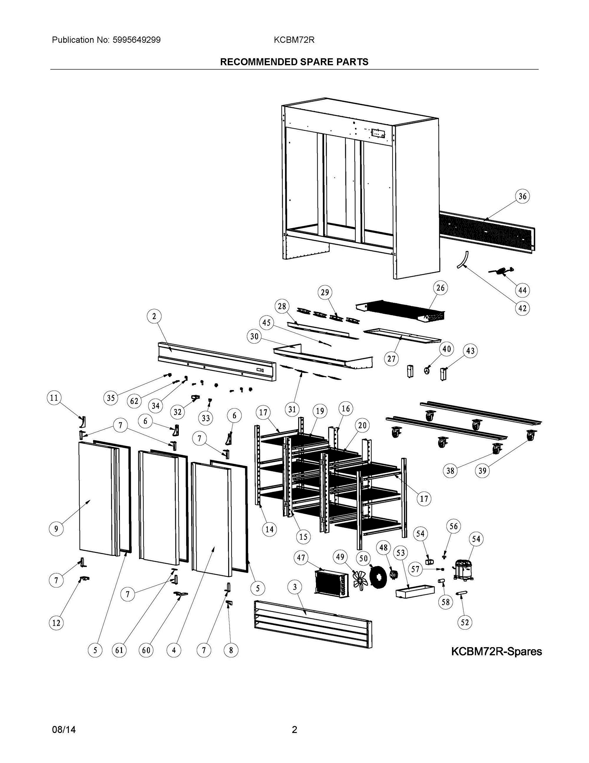 02 - RECOMMENDED SPARE PARTS Diagram and Parts List for KCBM72R  Frigidaire Refrigerator