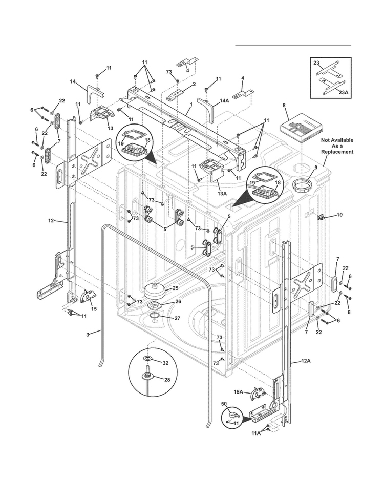 Tub Diagram and Parts List for EDW7505HSS1B  Electrolux Dishwasher