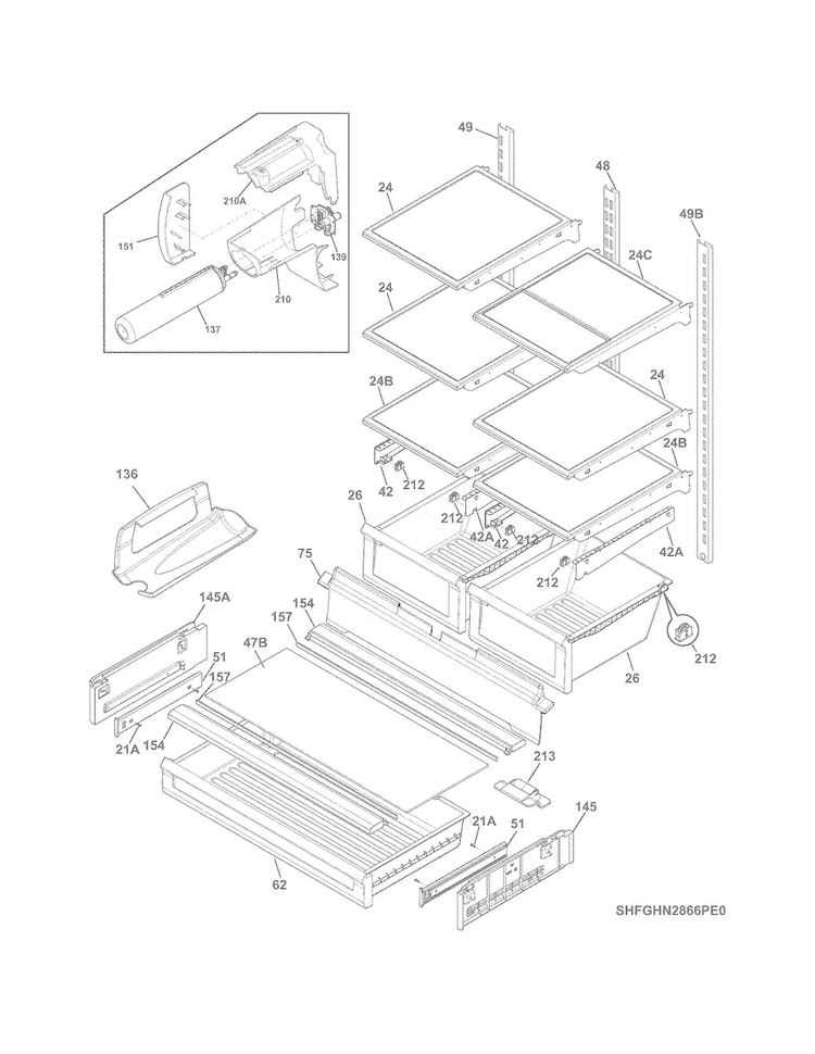 Shelves Diagram and Parts List for LGHB2867PF7A  Frigidaire Refrigerator