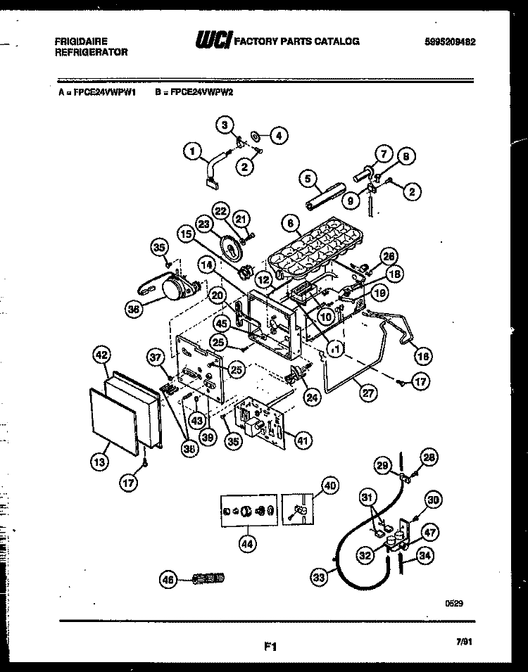 ICE MAKER AND INSTALLATION PARTS Diagram and Parts List for FPCE24VWPW2  Frigidaire Refrigerator