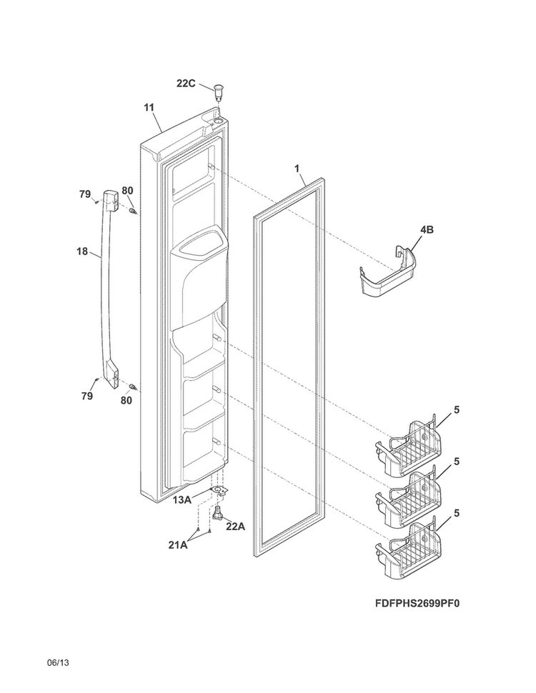 Freezer Door Diagram and Parts List for FPHS2699PF1  Frigidaire Refrigerator
