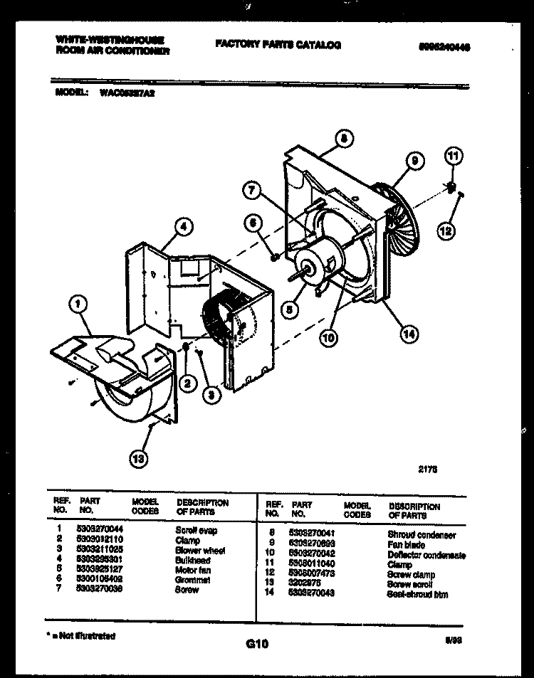 AIR HANDLING PARTS Diagram and Parts List for WAC053S7A2  Frigidaire Air Conditioner