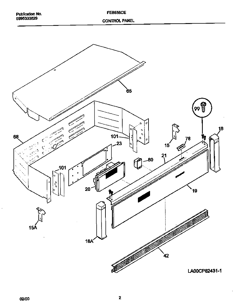 CONTROL PANEL Diagram and Parts List for FEB556CETH  Frigidaire Wall Oven