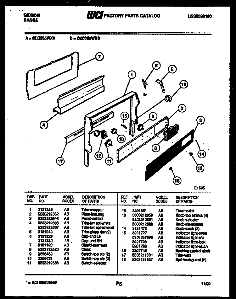 BACKGUARD Diagram and Parts List for CEC3S5WXA  Gibson Range