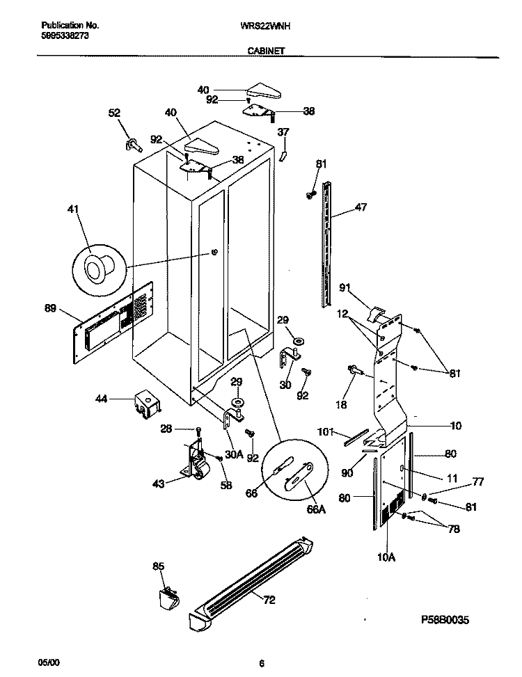 CABINET Diagram and Parts List for WRS22WNHW4  Frigidaire Refrigerator