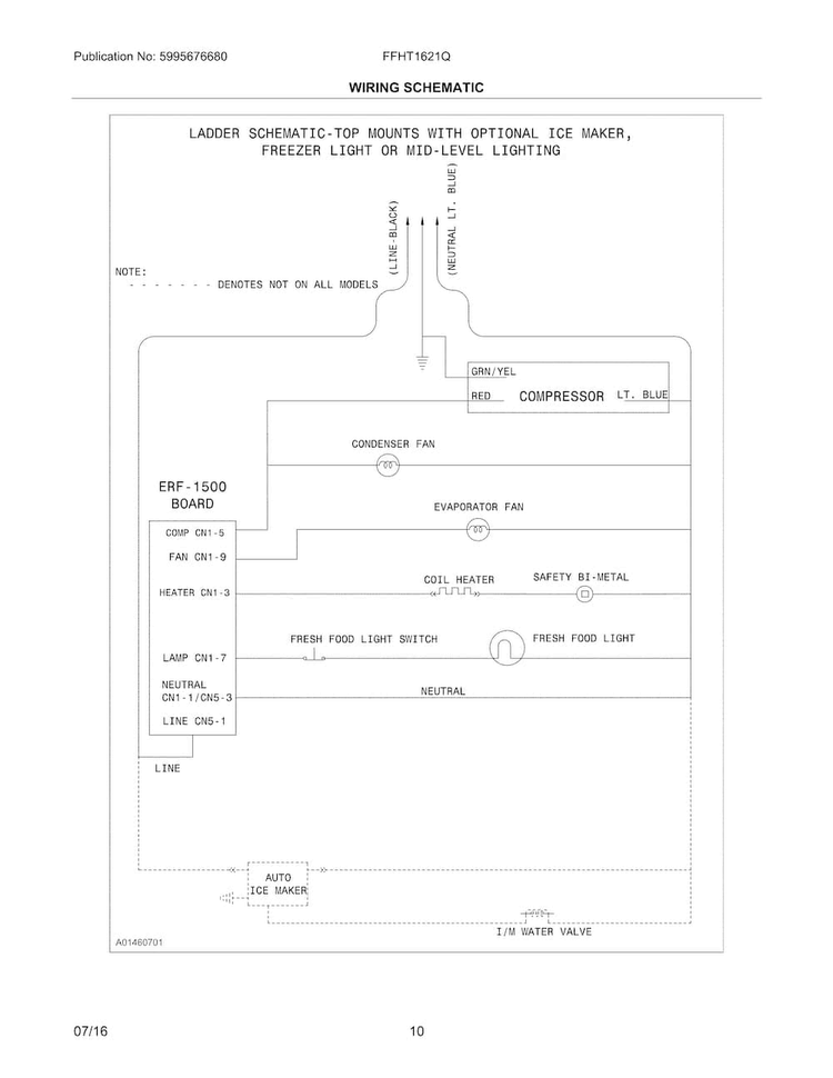 Wiring Schematic Diagram and Parts List for FFHT1621QS3  Frigidaire Refrigerator
