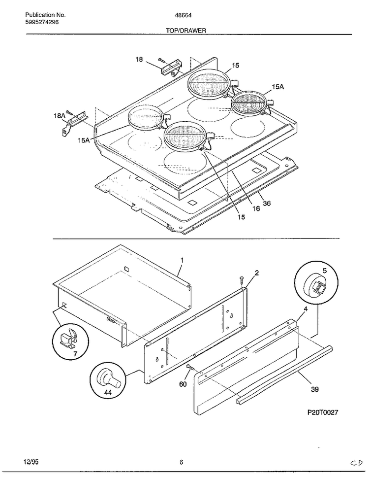 T0p/drawer Diagram and Parts List for 486647C  Frigidaire Range