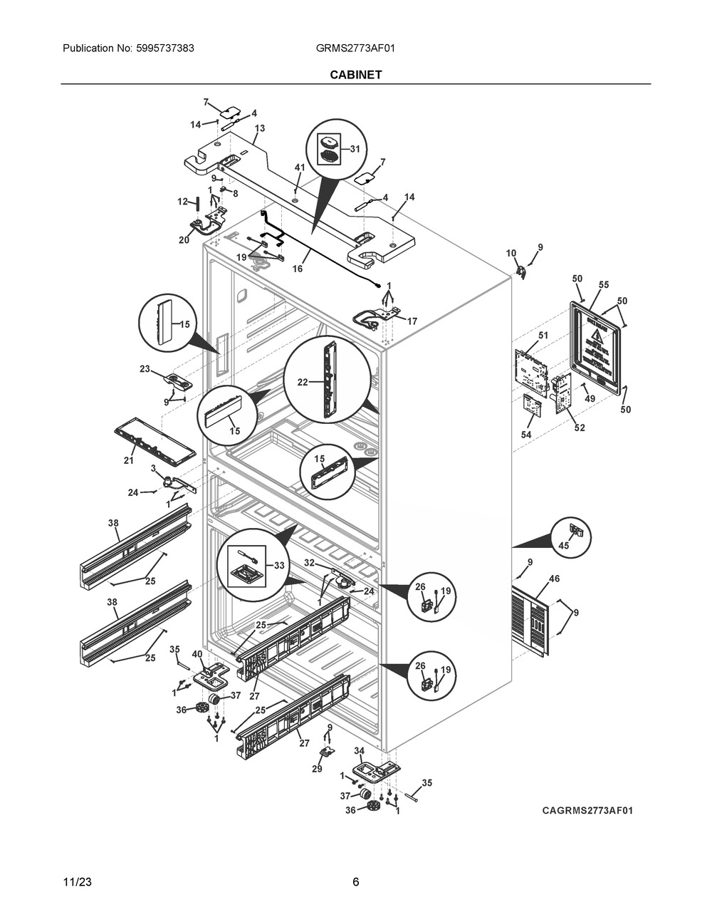 Cabinet Diagram and Parts List for GRMS2773AF01  Frigidaire Refrigerator