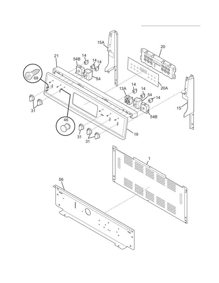 Backguard Diagram and Parts List for FGEF3032MWC  Frigidaire Range