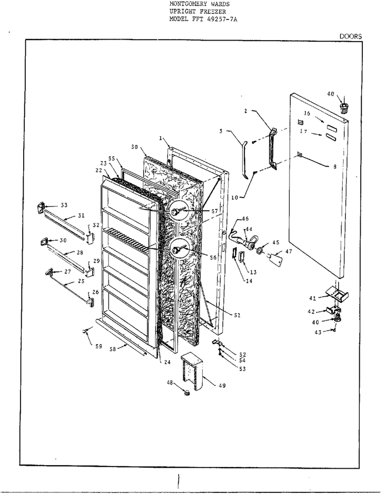 Door Diagram and Parts List for 49257A  Frigidaire Freezer