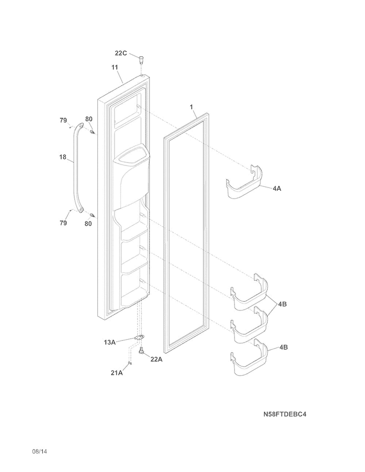Freezer Door Diagram and Parts List for FFHS2611PFAA  Frigidaire Refrigerator