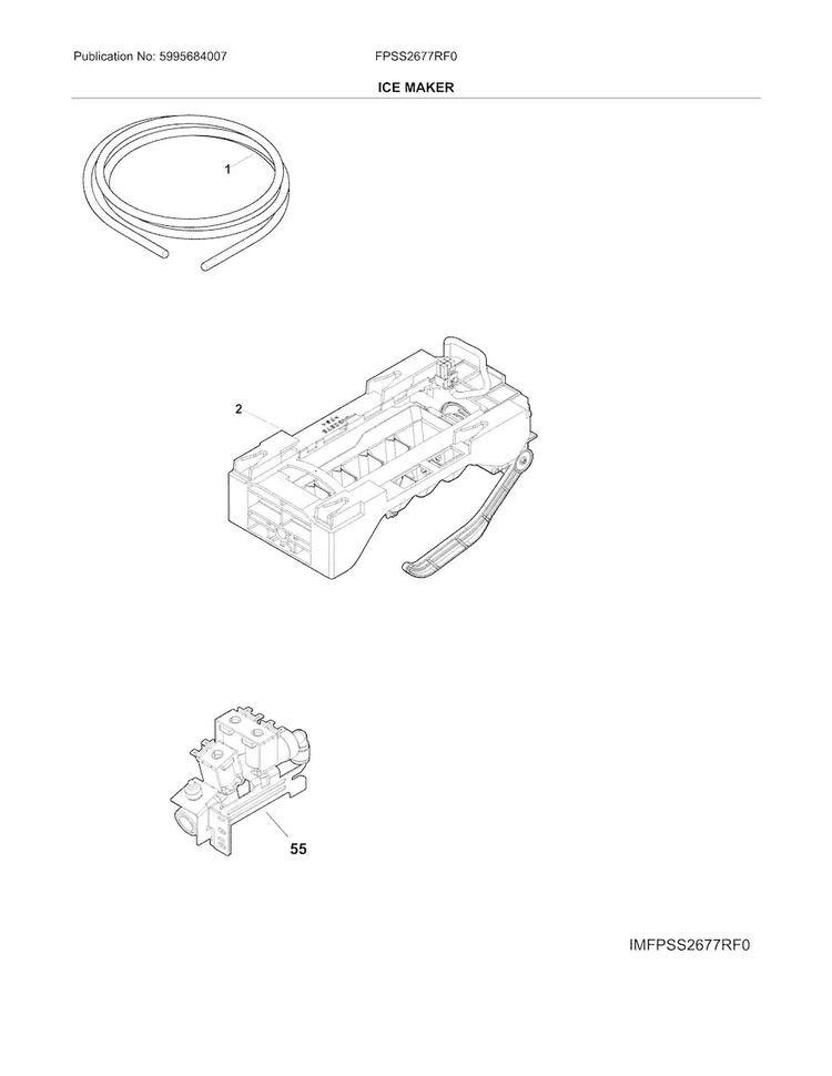 Ice Maker Diagram and Parts List for FPSS2677RF0  Frigidaire Refrigerator