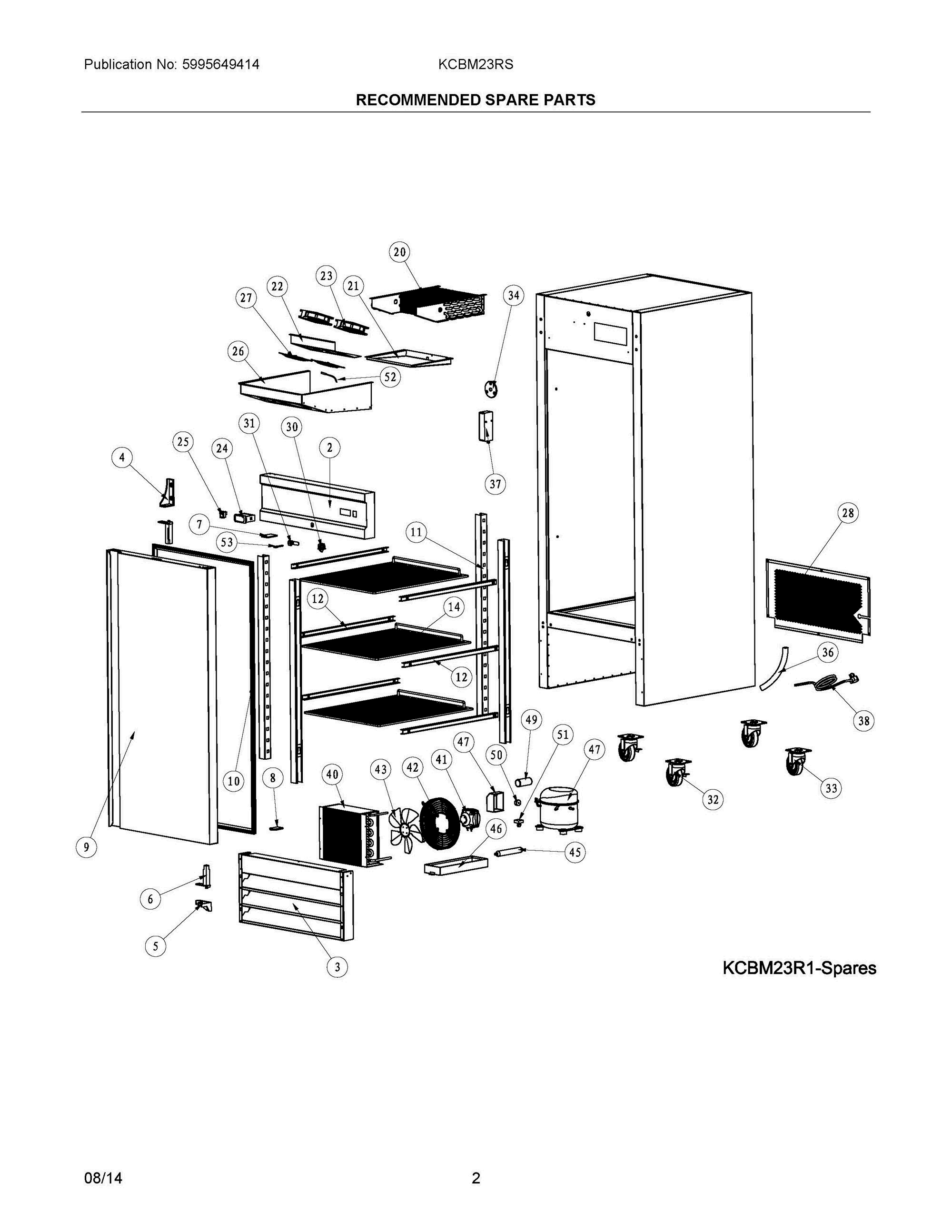 02 - RECOMMENDED SPARE PARTS Diagram and Parts List for KCBM23RS  Frigidaire Refrigerator
