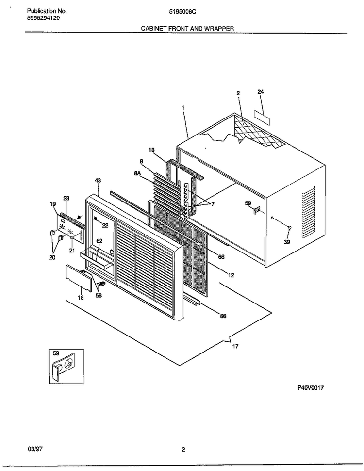 Cabinet Front/wrapper Diagram and Parts List for 5195006  Frigidaire Air Conditioner