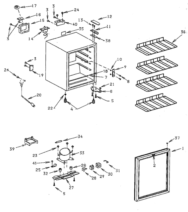 Cabinet Parts Diagram and Parts List for 56413245100  Kenmore Cooler