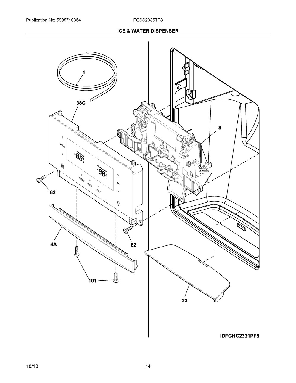 Ice & Water Dispenser Diagram and Parts List for FGSS2335TF3  Frigidaire Refrigerator