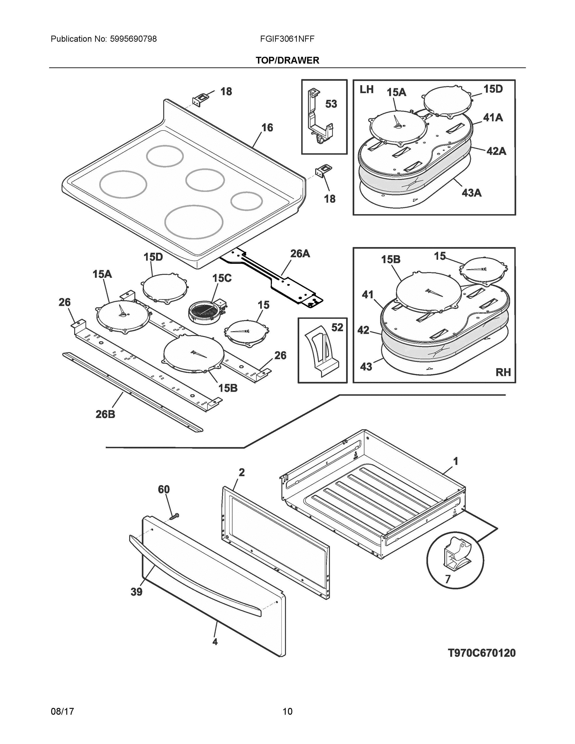 05 - TOP/DRAWER Diagram and Parts List for FGIF3061NFF  Frigidaire Range