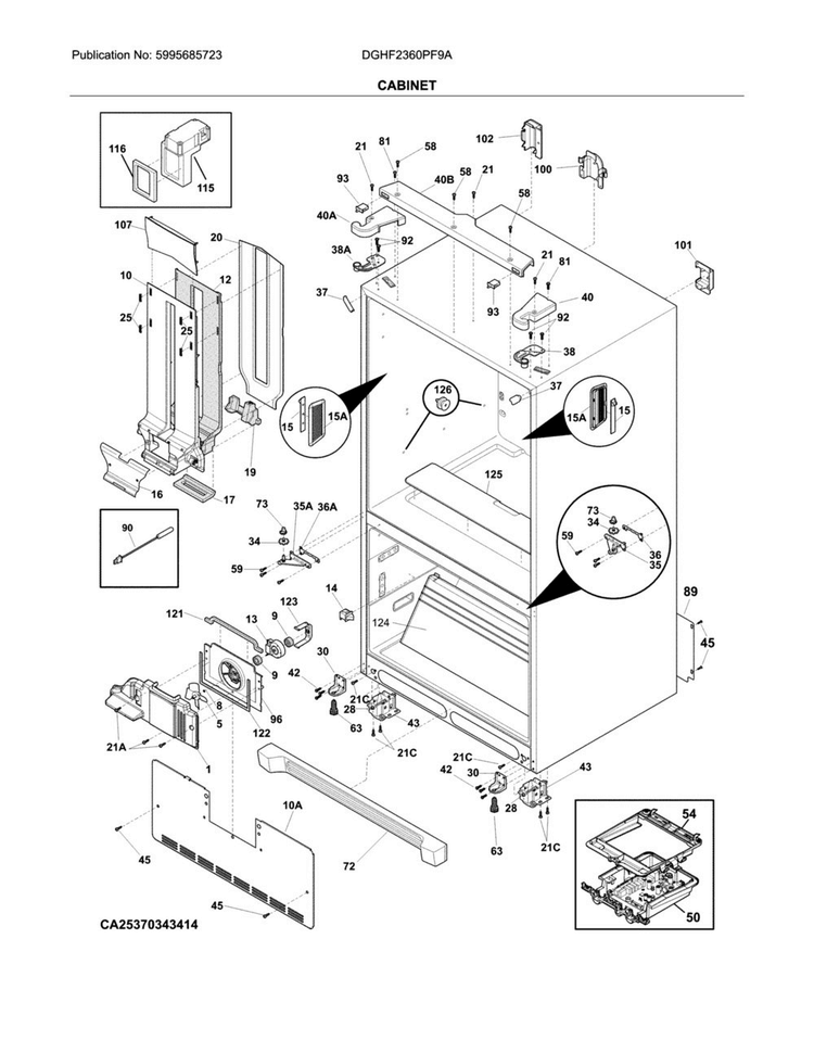Cabinet Diagram and Parts List for DGHF2360PF9A  Frigidaire Refrigerator