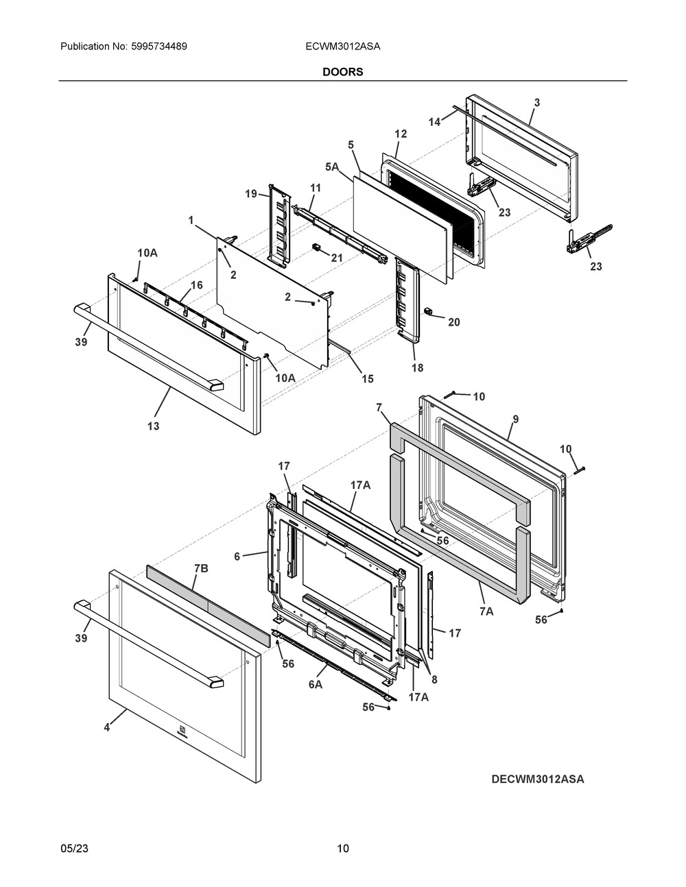 Doors Diagram and Parts List for ECWM3012ASA  Frigidaire Microwave Oven Combo