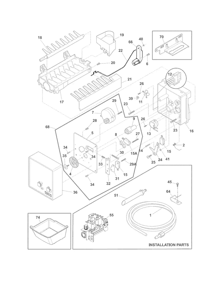 Icemaker Diagram and Parts List for FPHG2399PF1  Frigidaire Refrigerator