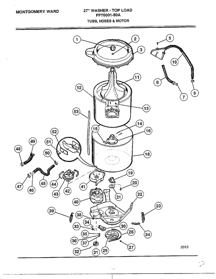 Tubs/hoses And Motor Diagram and Parts List for 6001-80A  Frigidaire Washer