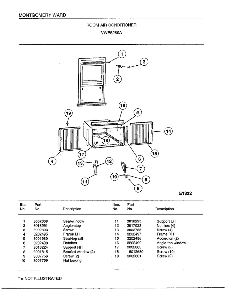 Room Air Conditioner Page 5 Diagram and Parts List for 5289A  Frigidaire Air Conditioner