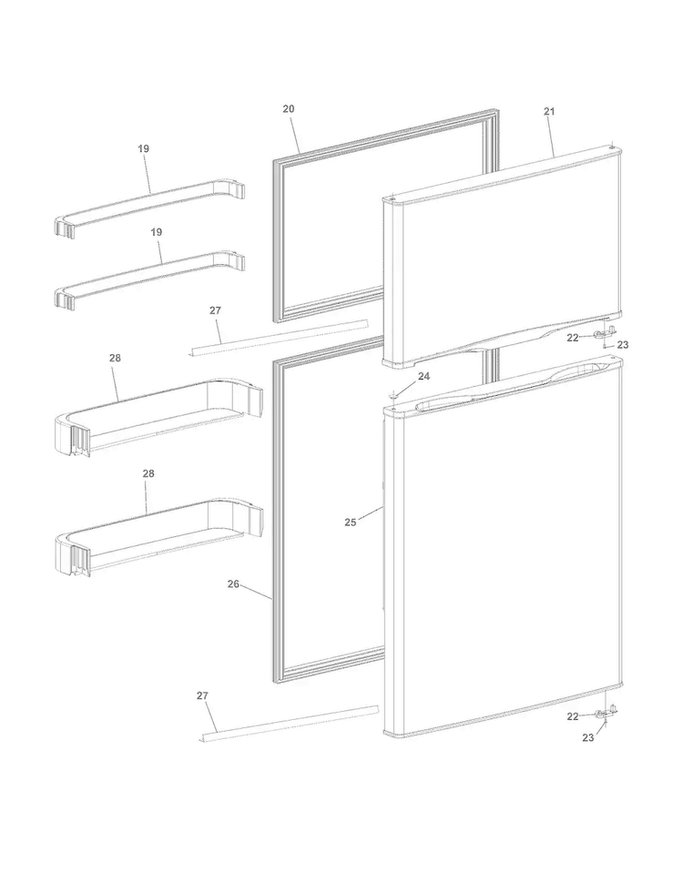 Door Diagram and Parts List for FFPT10F3NM0  Frigidaire Refrigerator