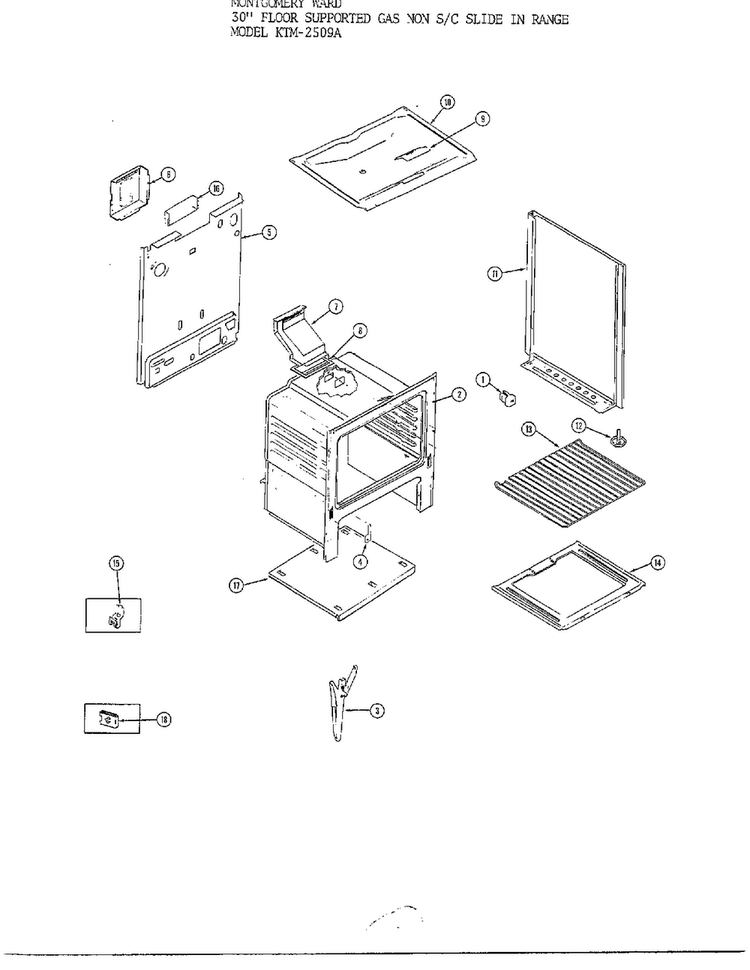 30" Floor Gas/body Diagram and Parts List for 2509A  Frigidaire Range