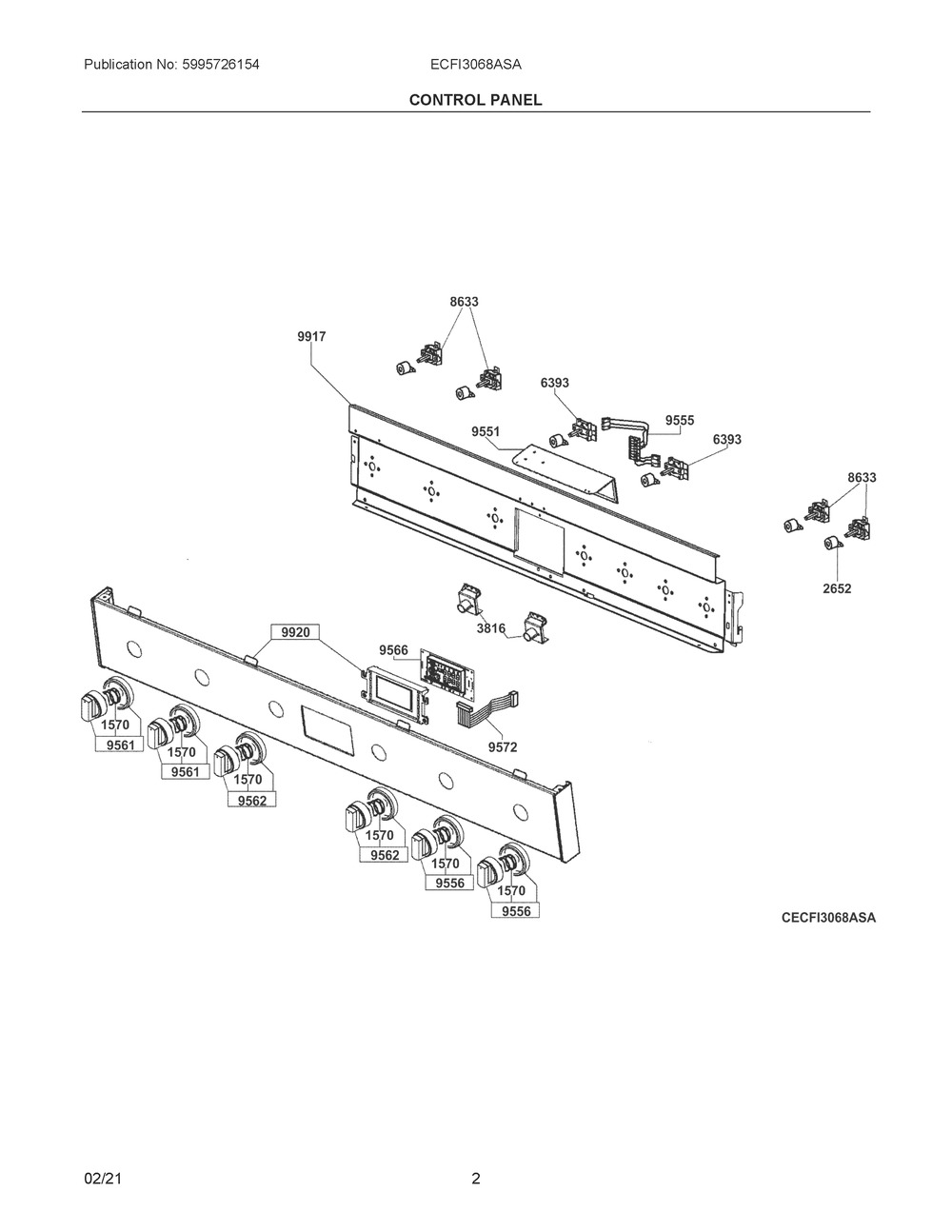 Control Panel Diagram and Parts List for ECFI3068ASA  Frigidaire Range