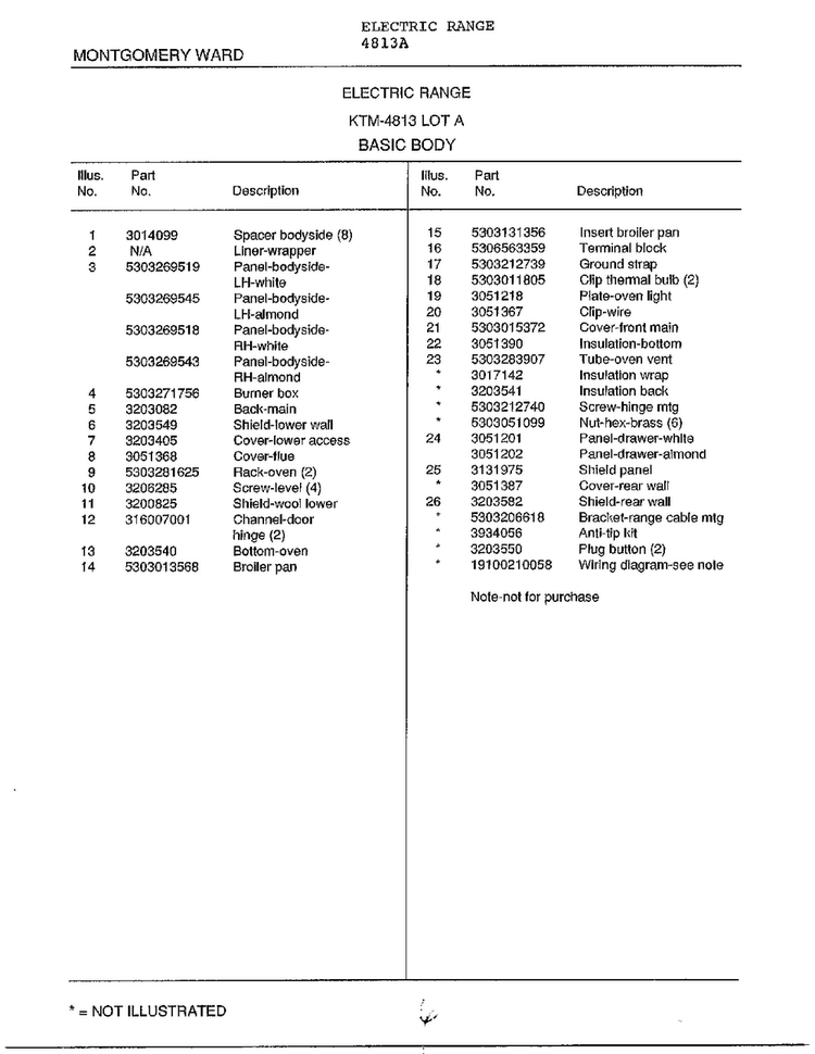 Basic Body Page 2 Diagram and Parts List for 4813A  Frigidaire Range